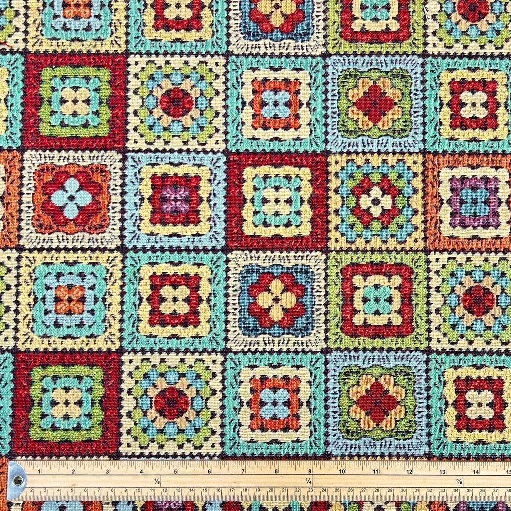 Patchwork Squares Tapestry Fabric | Best UK Prices | Pound Fabrics