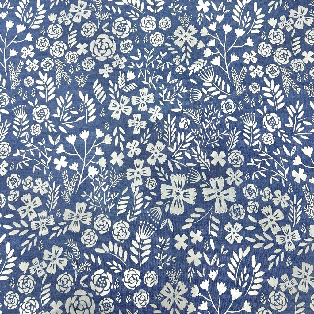 Flower Meadow Chambray Denim Fabric