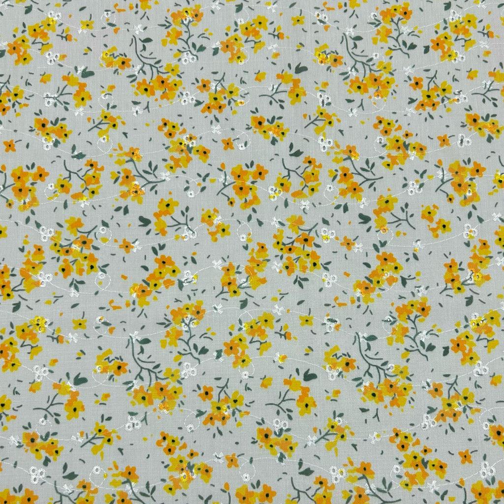 Simple Flowers Broderie Anglaise Polycotton Fabric - Pound Fabrics