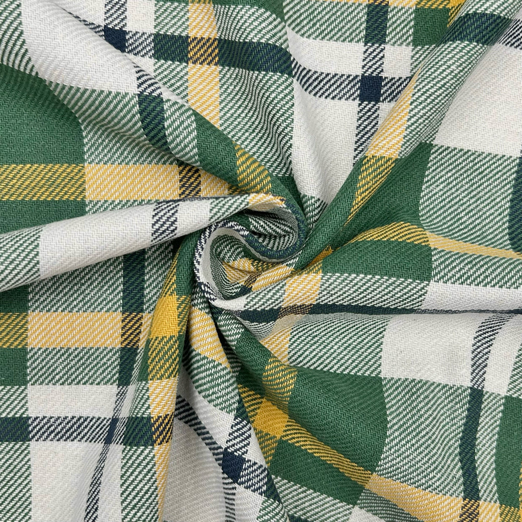 Green and Ivory Check Brushed Cotton Fabric