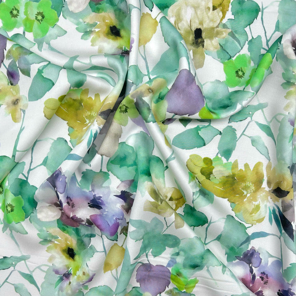 Wild Watercolour Viscose Satin Fabric
