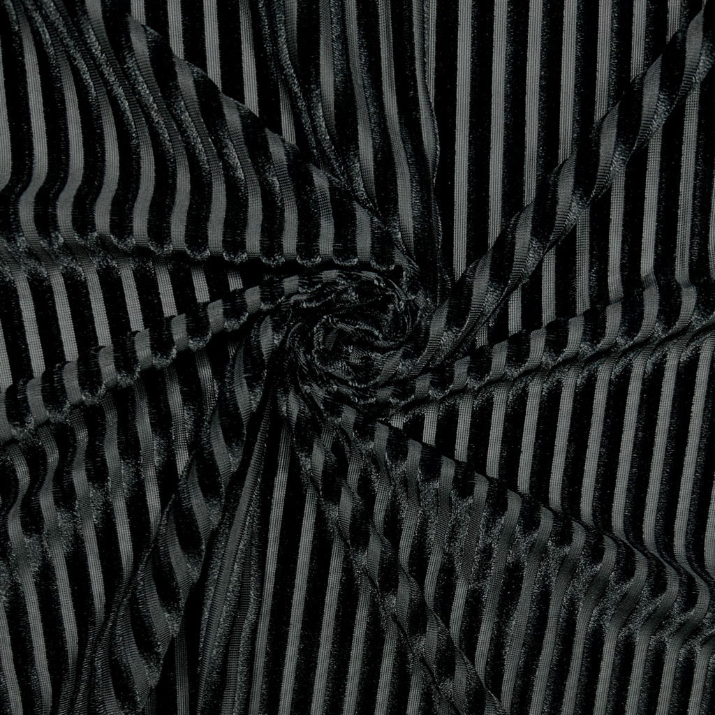 Black Stripes Burnout Velour Fabric
