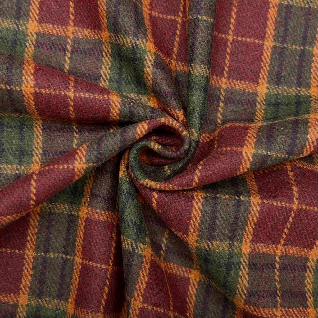 Bold Red Check Wool Blend Fabric