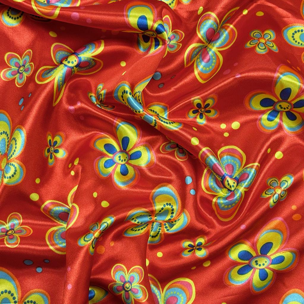 Quirky Flowers Satin Fabric - Pound Fabrics