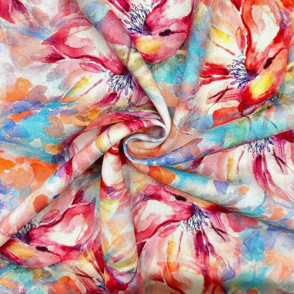 Floral Motion Linen Viscose Fabric