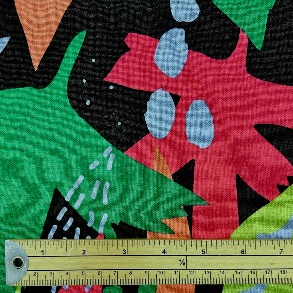 Floral Funk on Black Linen Viscose Fabric
