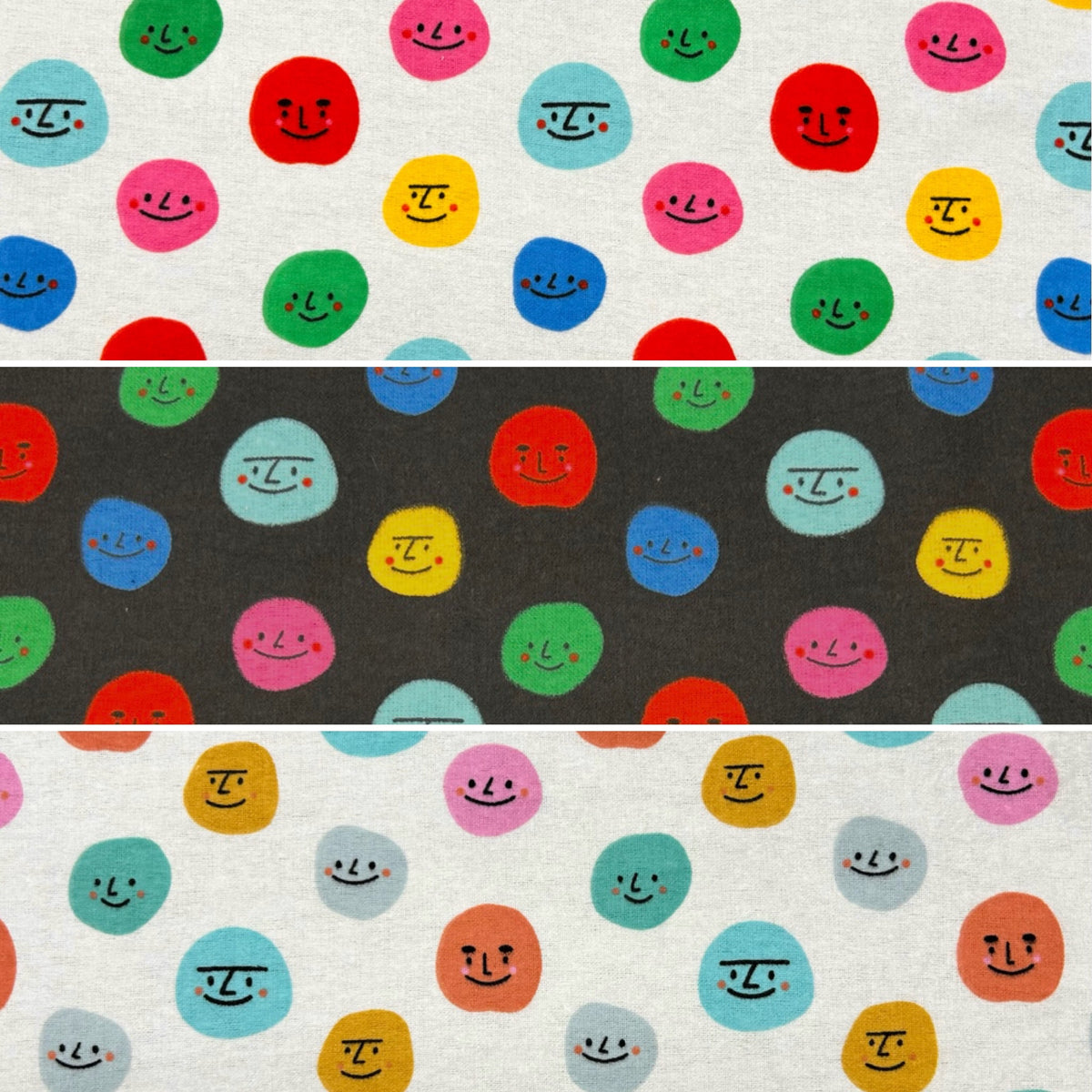 Smiley Faces Brushed Cotton Blend Fabric