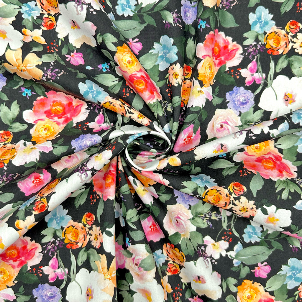 Colour Wash Flowers Rose & Hubble Cotton Poplin Fabric