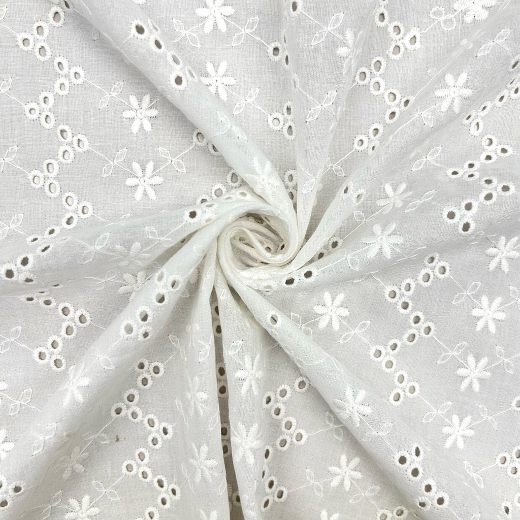 Parallel Flowers White Embroidered Cotton Fabric #2