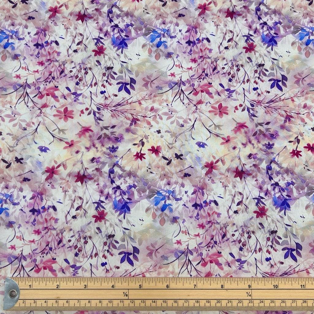 Purple Meadows Viscose Challis Fabric - Pound Fabrics