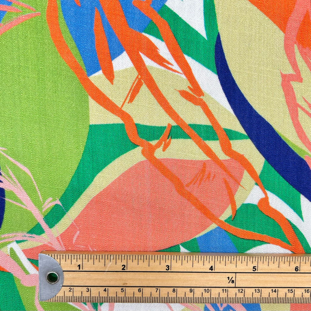 Vibrant Tropical Stretch Linen Mix Fabric