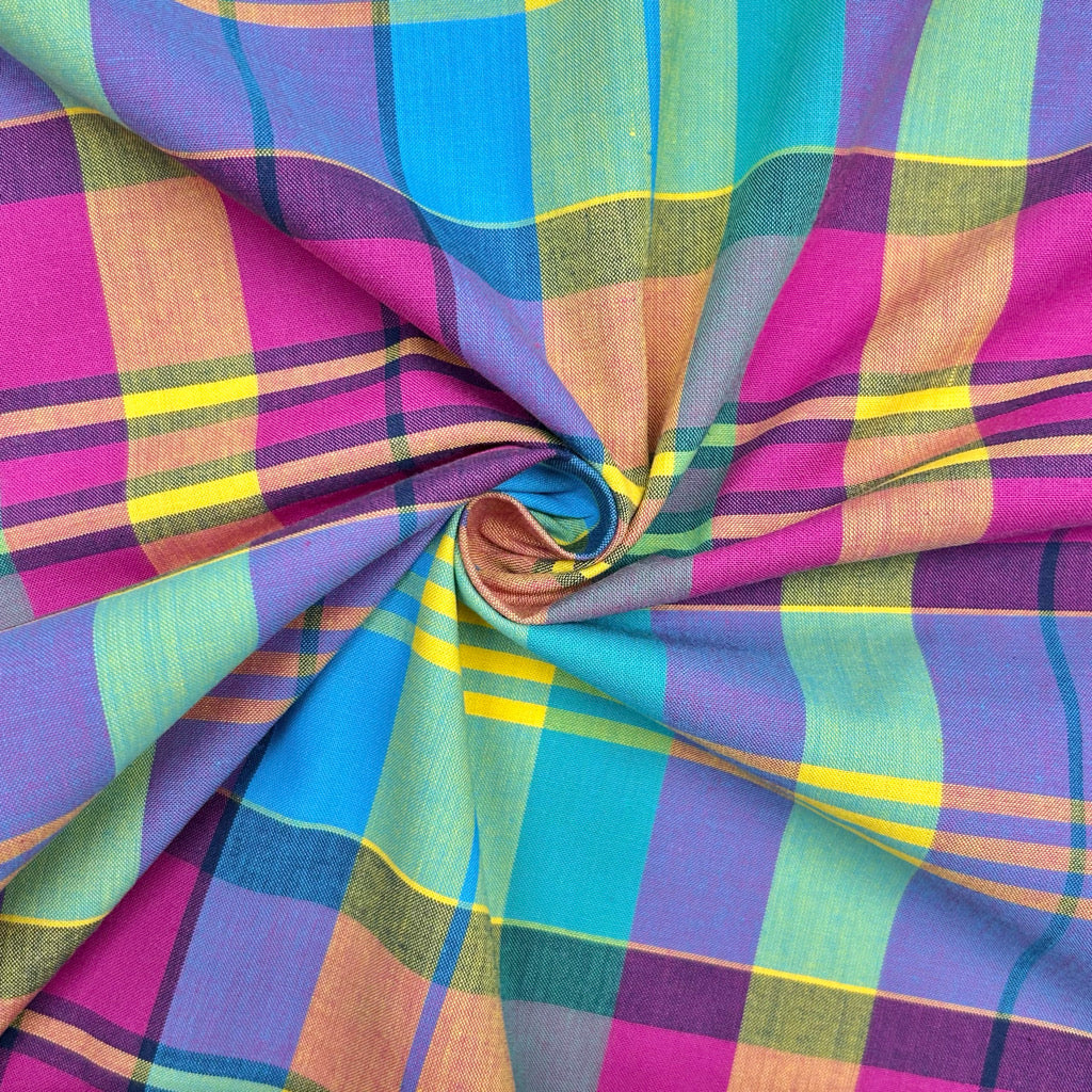 Cool Pink Madras Check Cotton Fabric