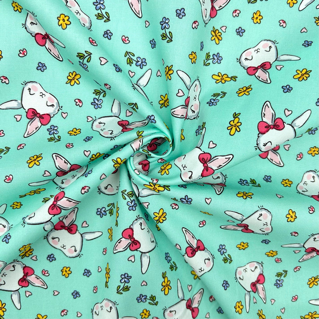 Bunny Blossom Rose & Hubble Cotton Poplin Fabric