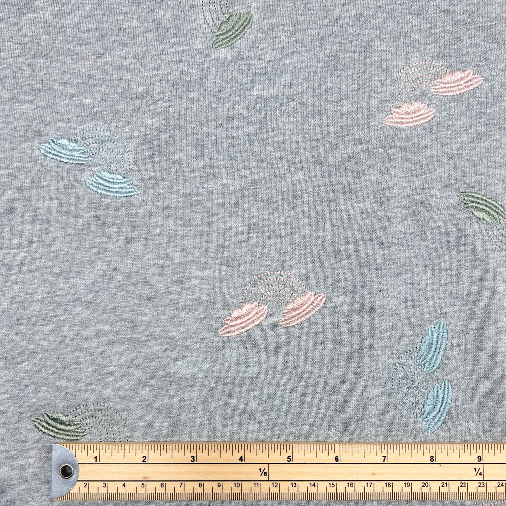 Rainbows on Grey French Terry Fabric