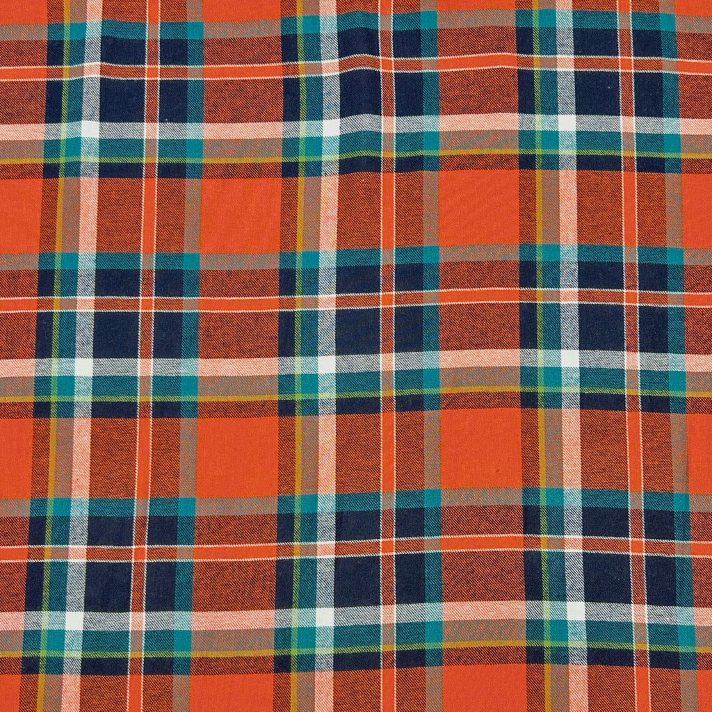 Orange and Teal Check Brushed Cotton Fabric