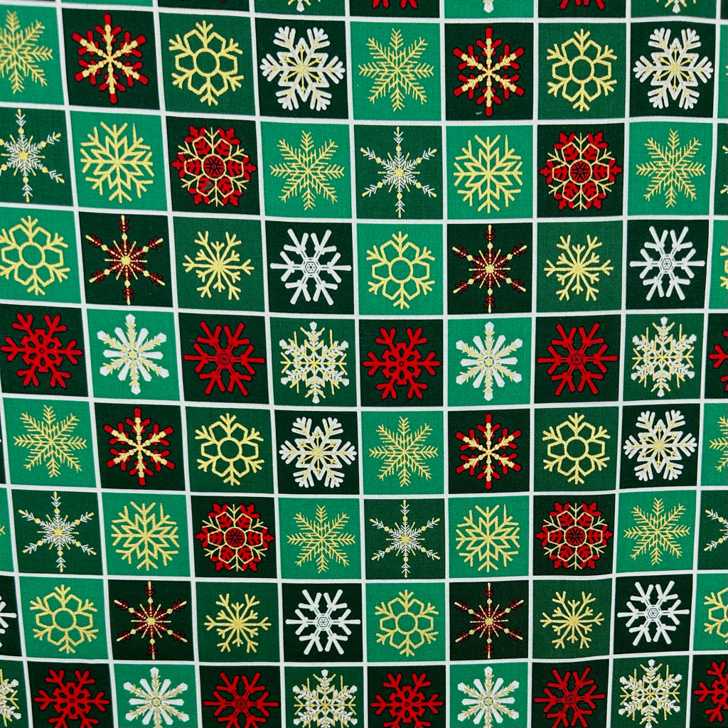 Snowflake Squares Christmas Cotton Fabric
