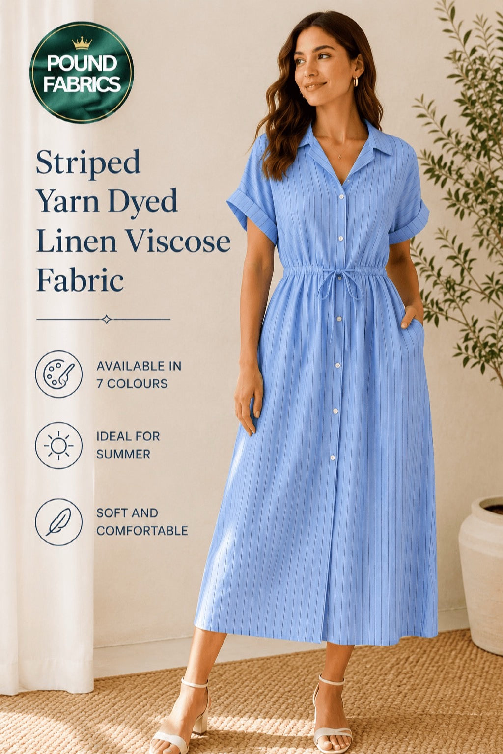 Striped Yarn Dyed Linen Viscose Fabric