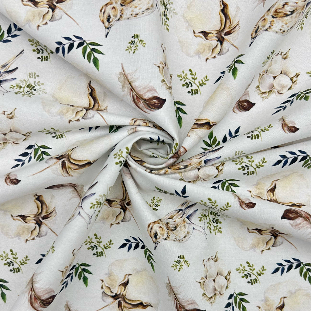 Birdsong Blooms Cotton Poplin Fabric