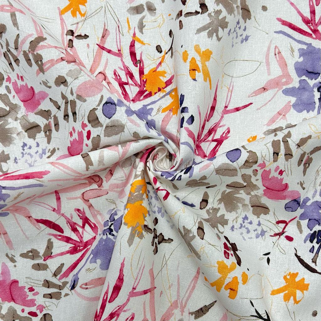 Abstract Painted Garden Linen Viscose Fabric - Pound Fabrics