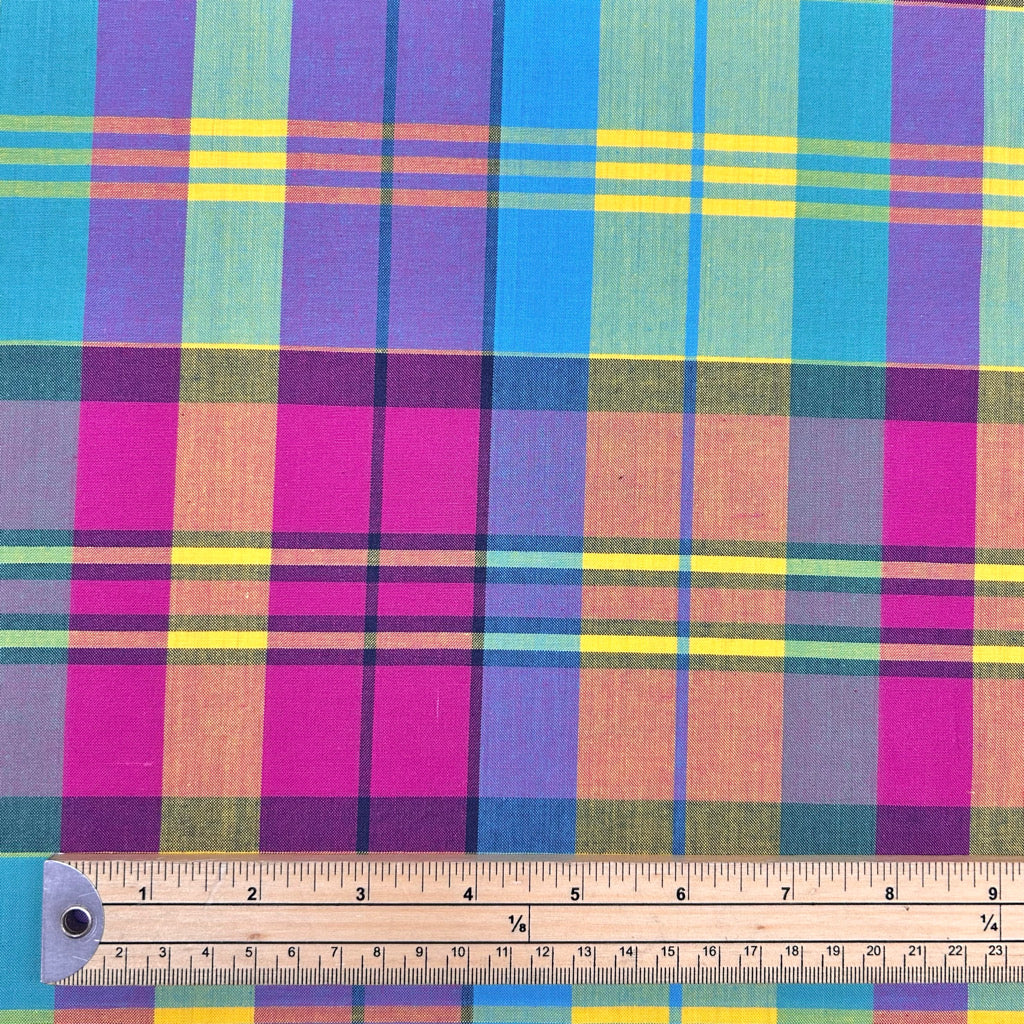 Cool Pink Madras Check Cotton Fabric