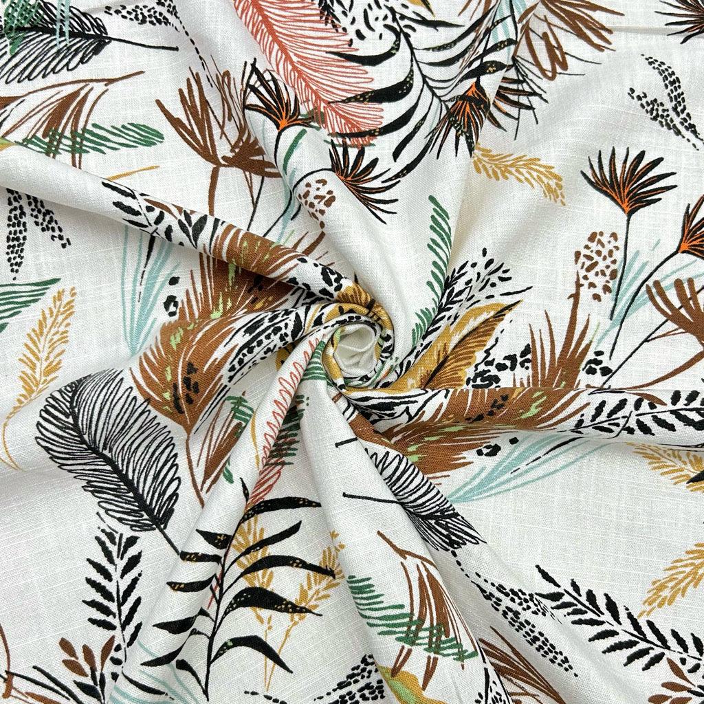 Leaf Drawings Linen Viscose Fabric - Pound Fabrics