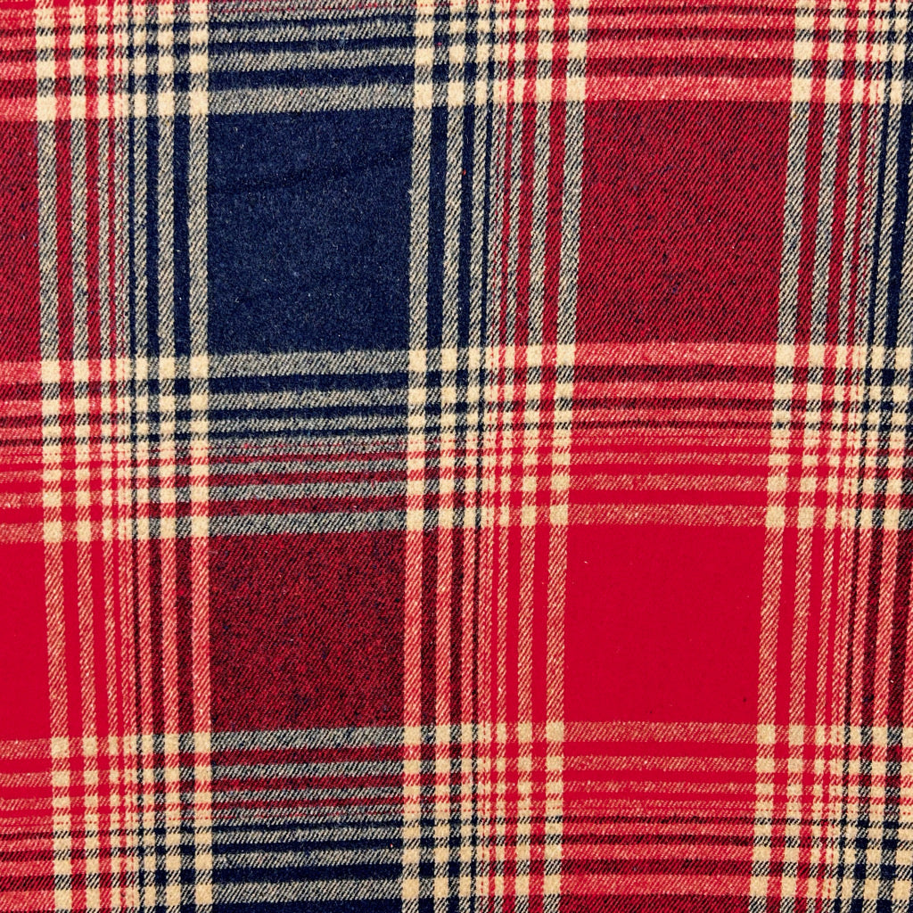 Red and Navy Checkered Brushed Cotton Blend Fabric
