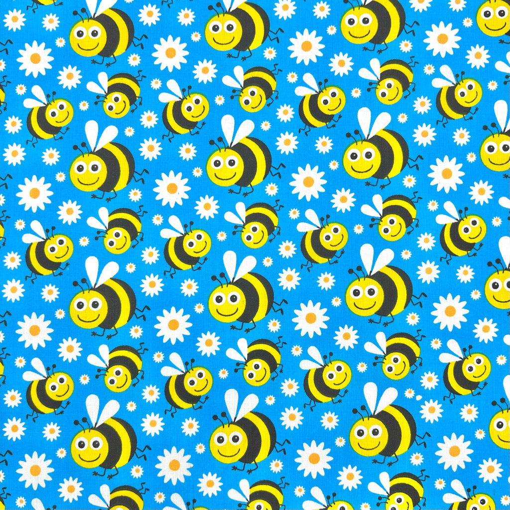 Bees and Daisies Polycotton Fabric