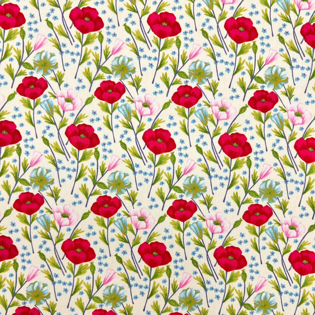 Summer Poppies Rose & Hubble Cotton Poplin Fabric