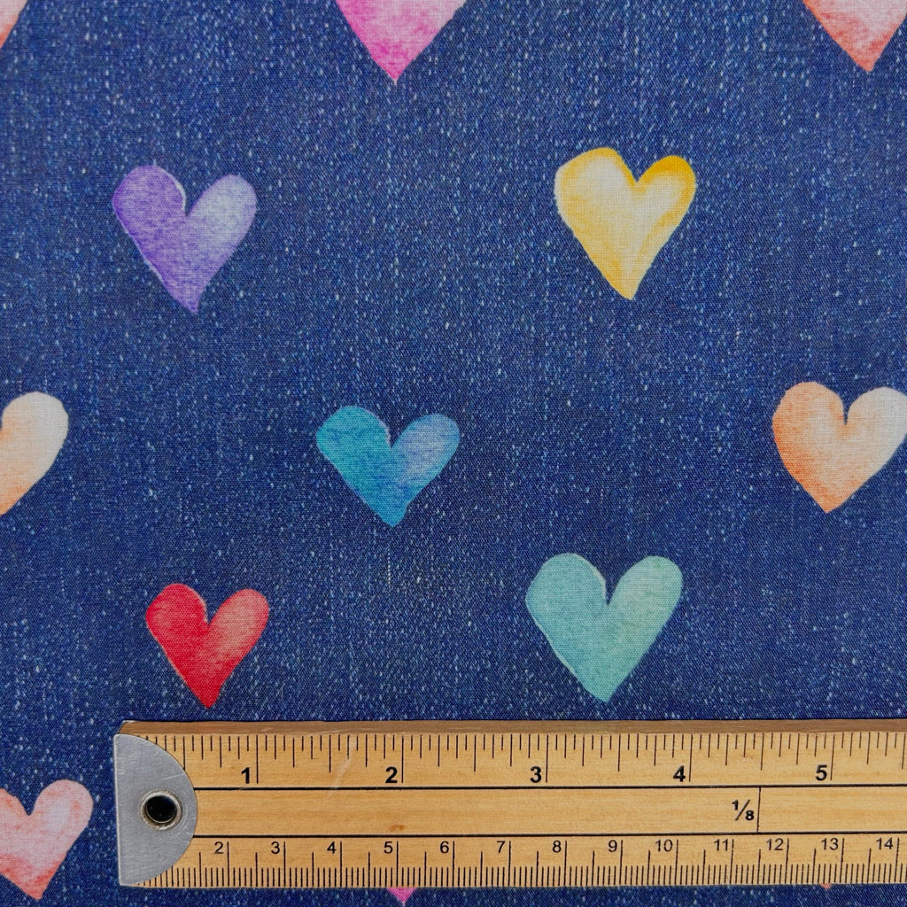 Denim Hearts Polycotton Fabric