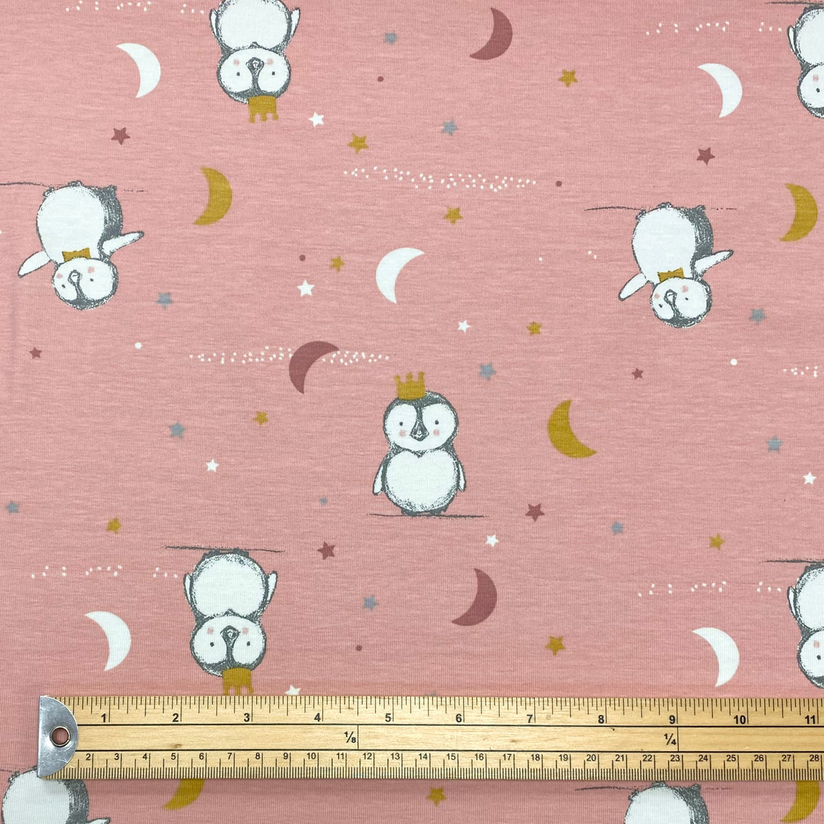Penguins on Pink Cotton Jersey Fabric
