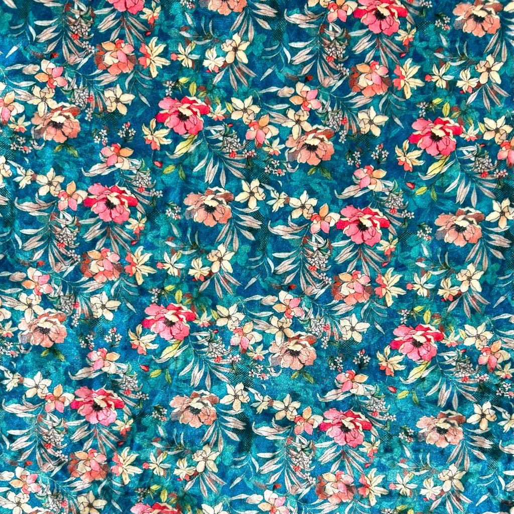 Teal Garden Stretch Velvet Fabric
