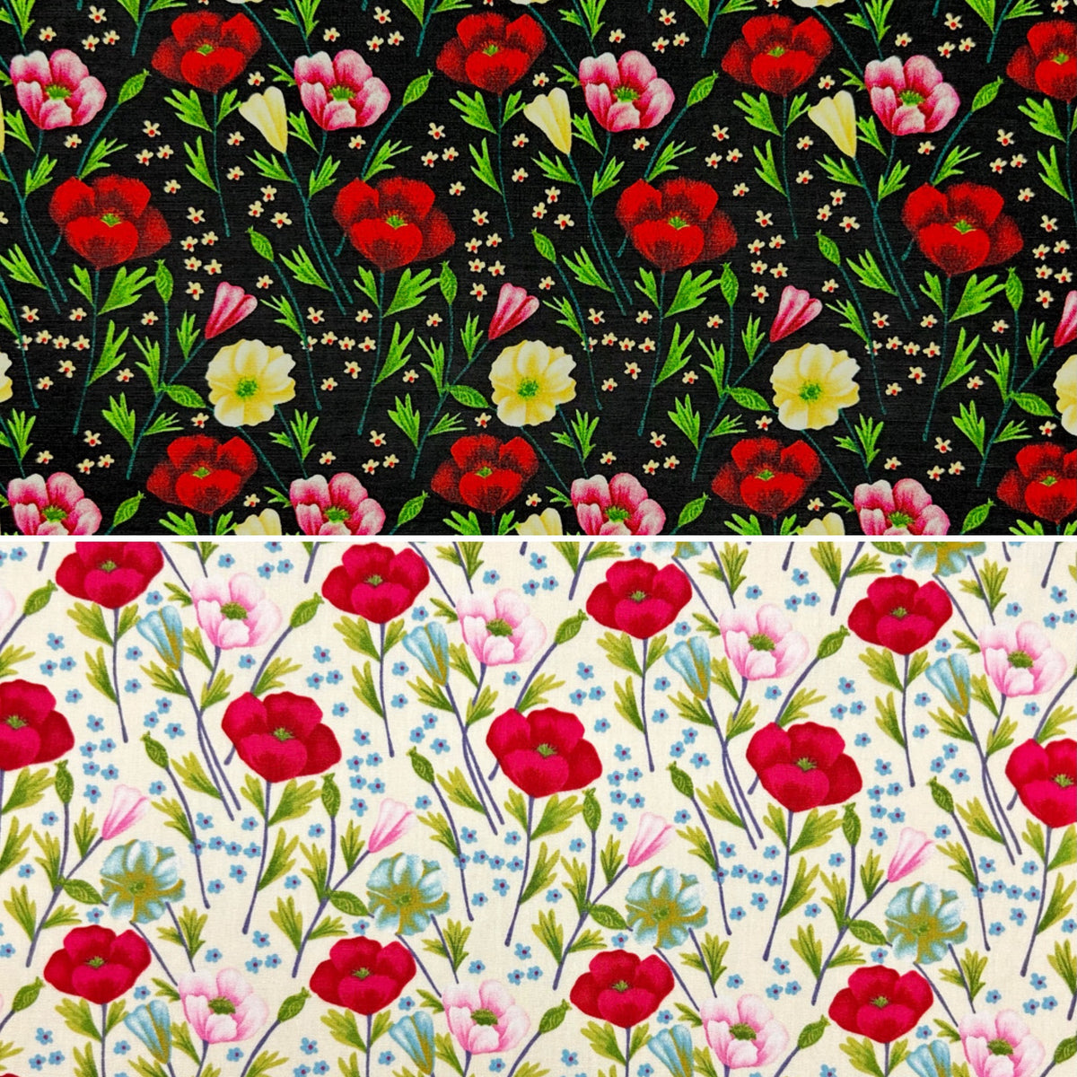 Summer Poppies Rose & Hubble Cotton Poplin Fabric