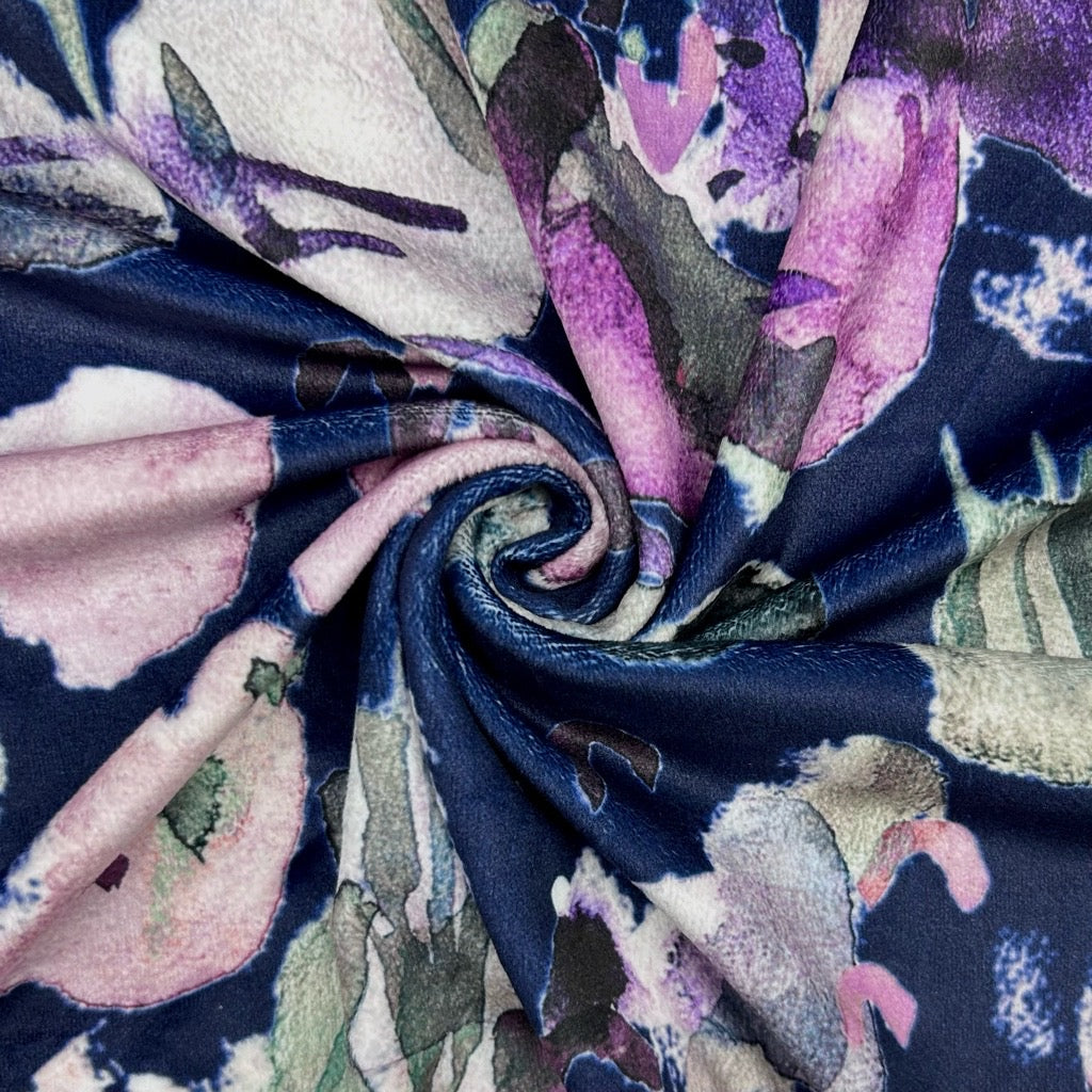 Ink Wash Bloom Stretch Velvet Fabric