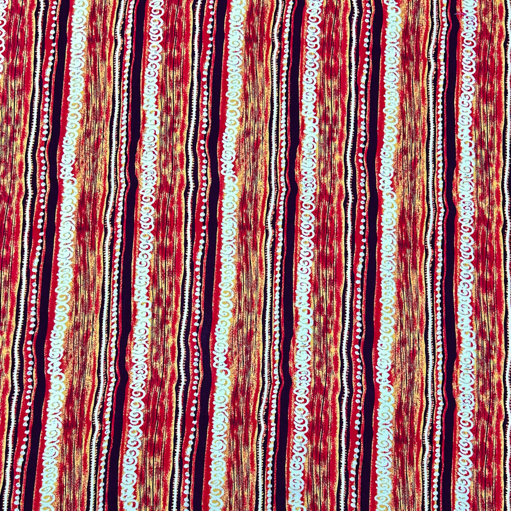 Folk Stripe Viscose Challis Fabric