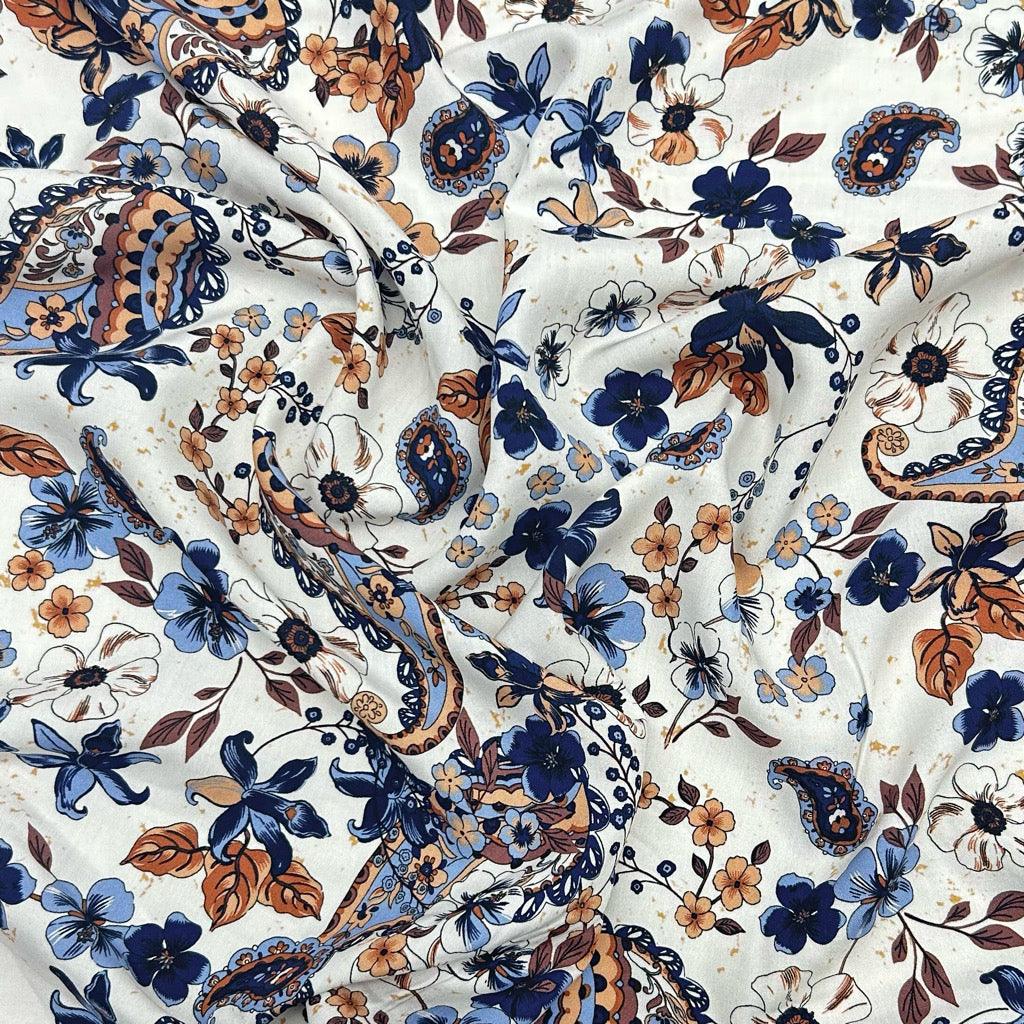 Flowers and Paisleys Viscose Lawn Fabric - Pound Fabrics