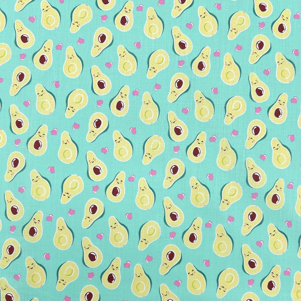 Avocado Hearts Polycotton Fabric