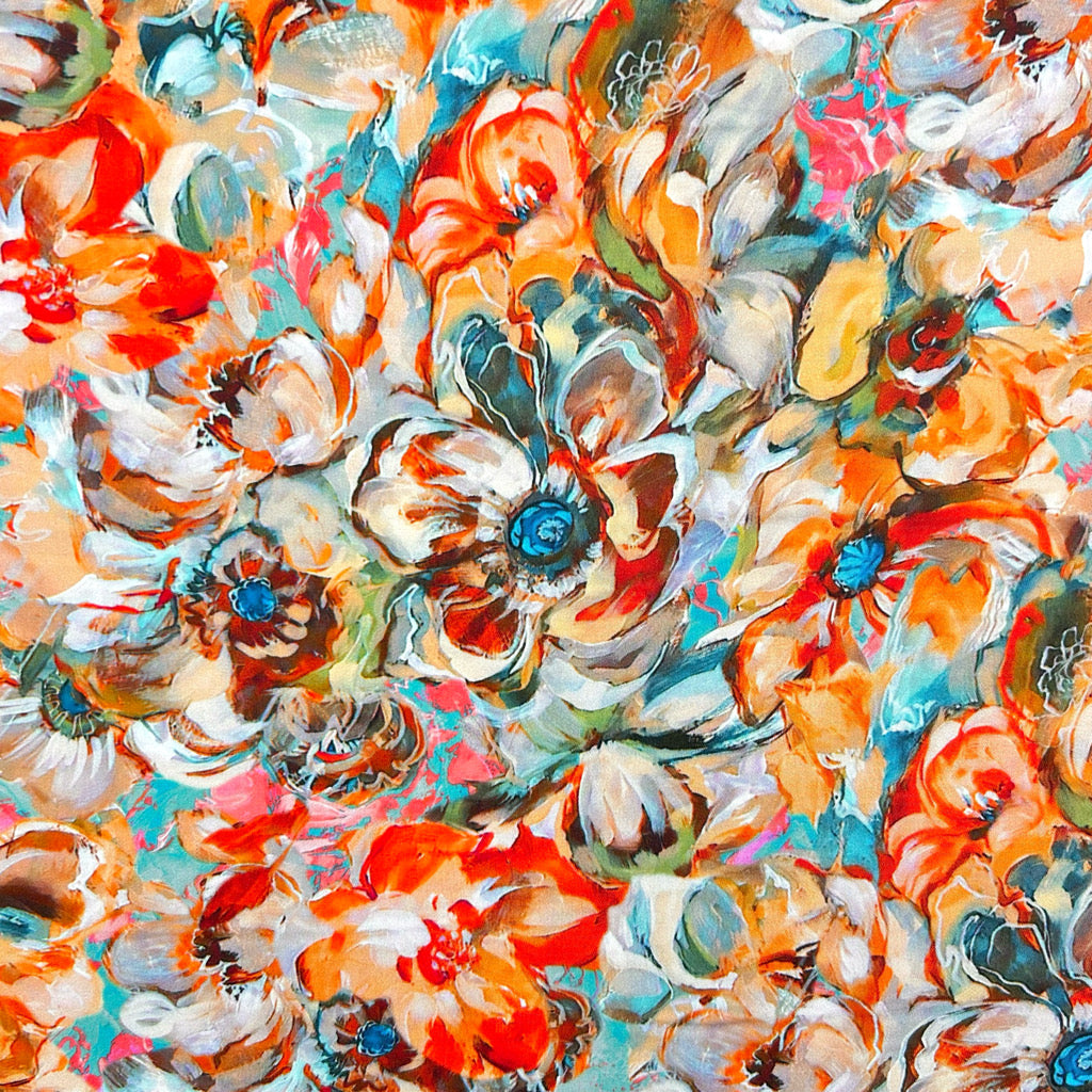 Brushstroke Blossoms Viscose Satin Fabric