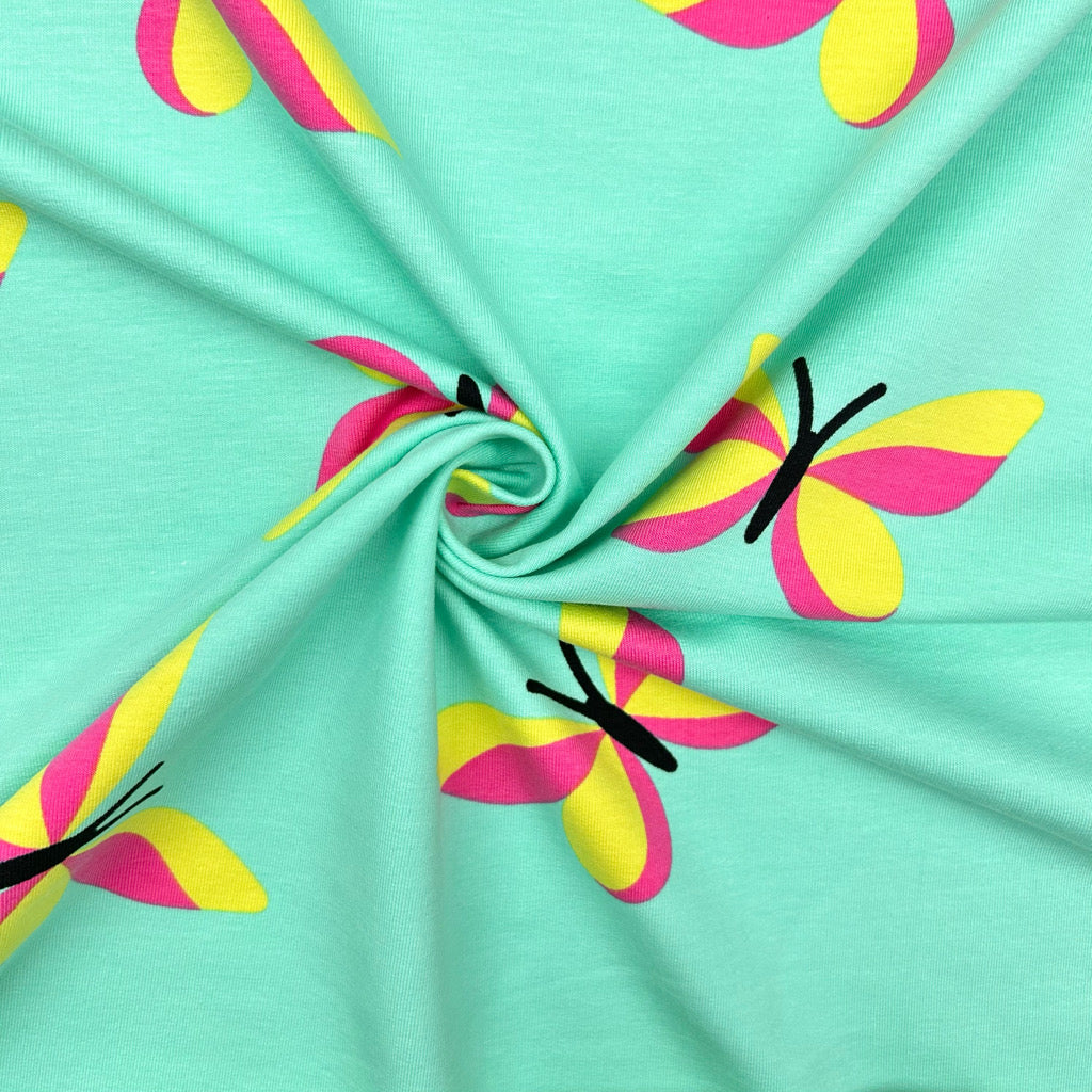 Cheerful Butterflies French Terry Fabric
