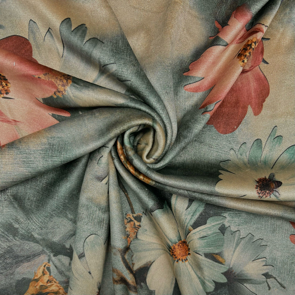 Vintage Daisy Stretch Velvet Fabric