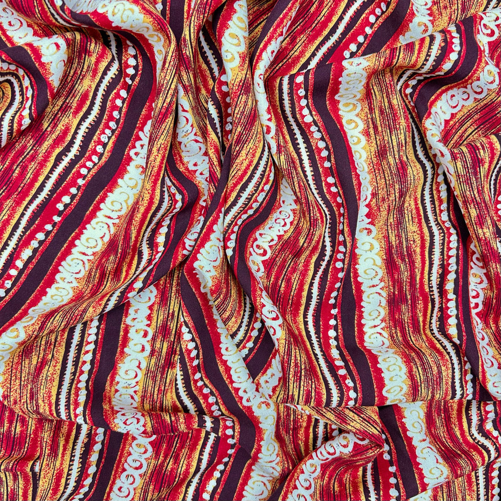 Folk Stripe Viscose Challis Fabric