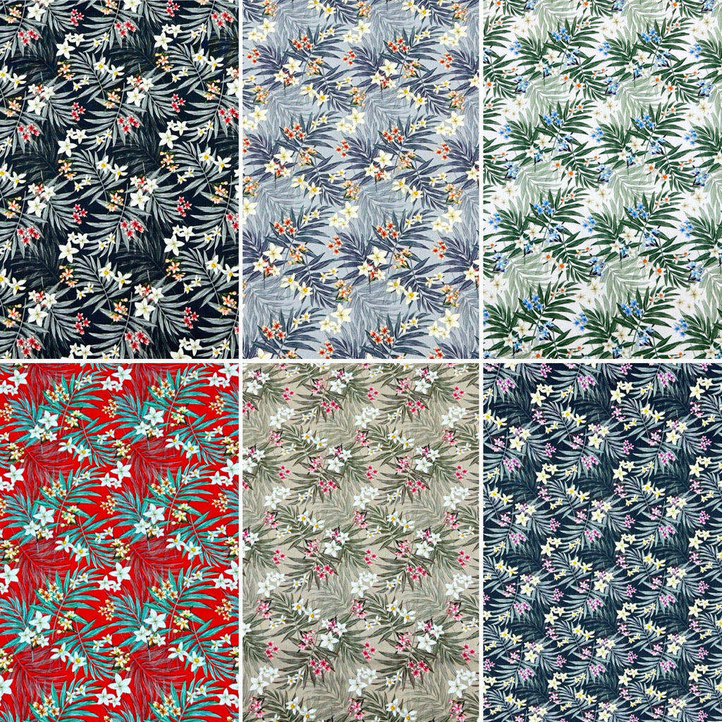 Tropical Floral Rose &amp; Hubble Cotton Poplin Fabric - Pound Fabrics