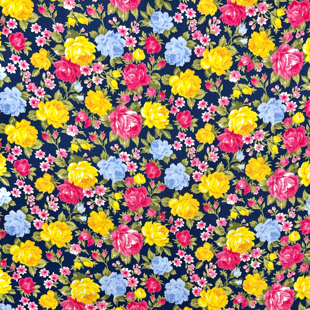 Colourful Roses Rose & Hubble Cotton Poplin Fabric