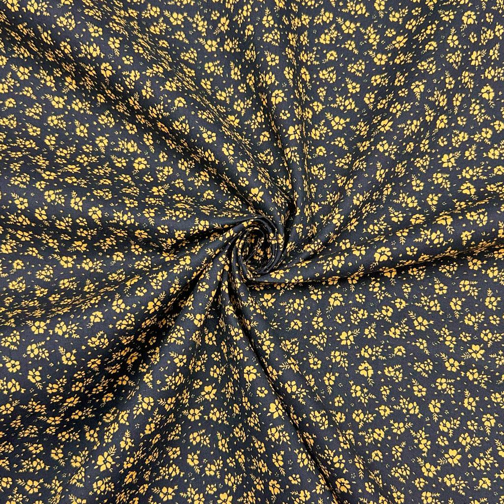 Gold Flowers on Black Cotton Poplin Fabric - Pound Fabrics