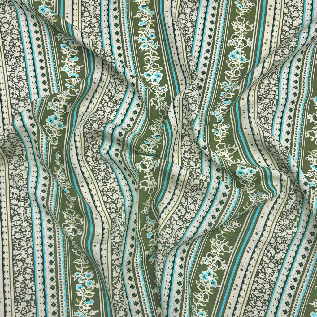 Floral Stripes Viscose Challis Fabric