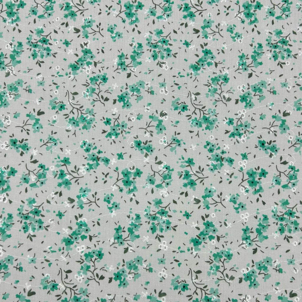 Simple Flowers Broderie Anglaise Polycotton Fabric - Pound Fabrics