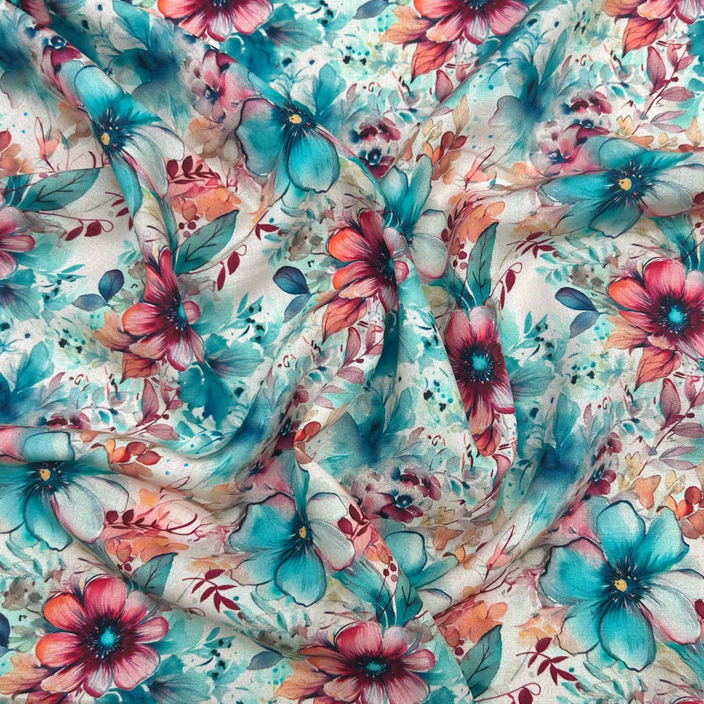 Warm Floral Viscose Challis Fabric