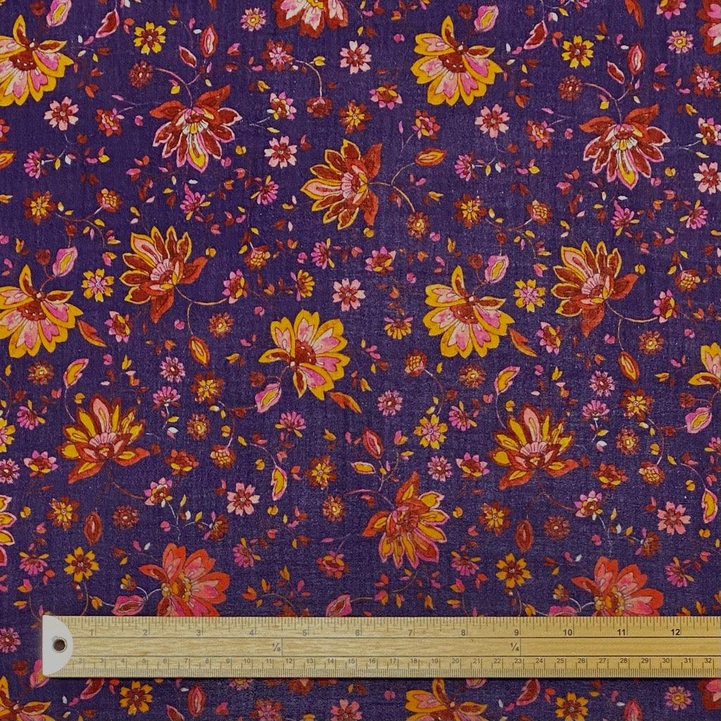 Flowers on Purple Digital Print Double Gauze Fabric - Pound Fabrics