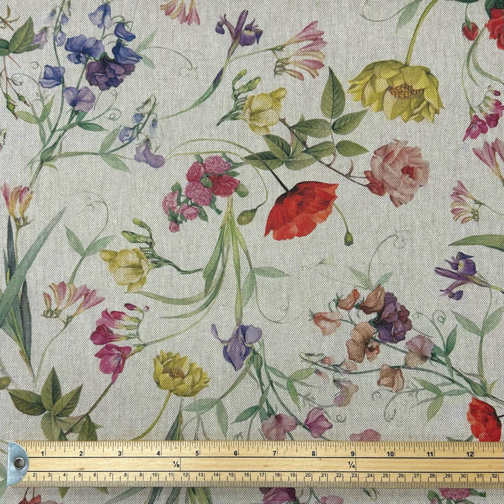 Classic Floral Digital Linen Look Polycotton Fabric