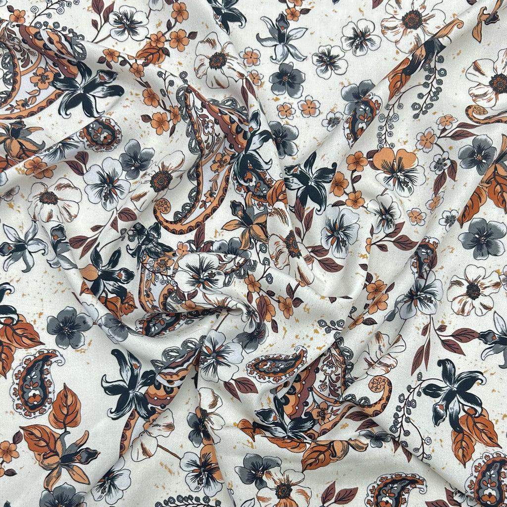 Flowers and Paisleys Viscose Lawn Fabric - Pound Fabrics