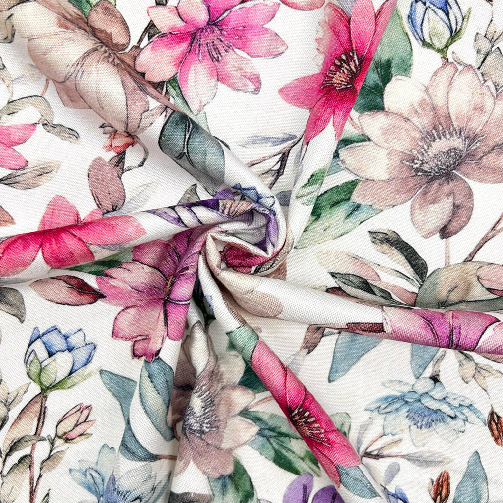 Painted Petal Linen Viscose Fabric